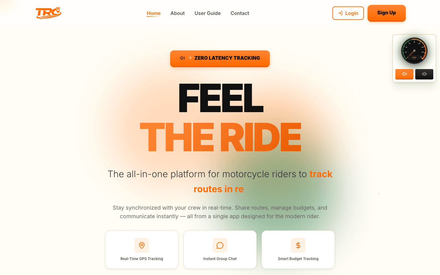 The Rider Connect homepage — real-time motorcycle group ride tracking app