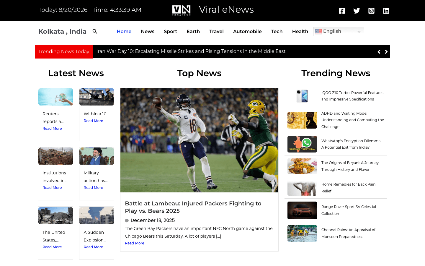 Viral eNews homepage — breaking news portal